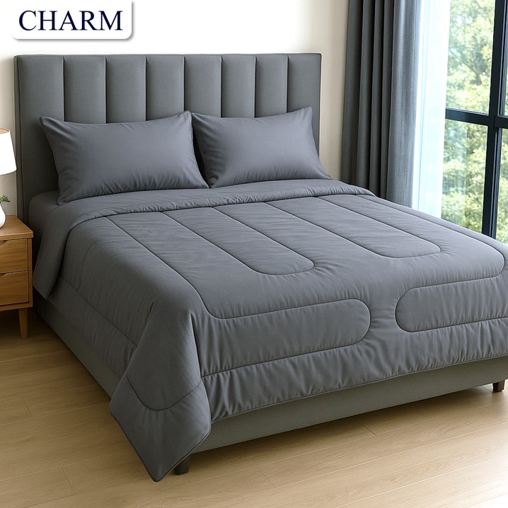 CHARM CLASSIC ชุดผ้าปูที่นอนพร้อมนวม 6 ฟุต 6 ชิ้น สี DARK GREY_0